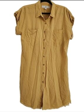 Thread & Supply Mustard Button-Front Midi Shirt Dress
